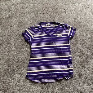 UGApparel JMU James Madison University Striped V Neck Top SIZE S Purple